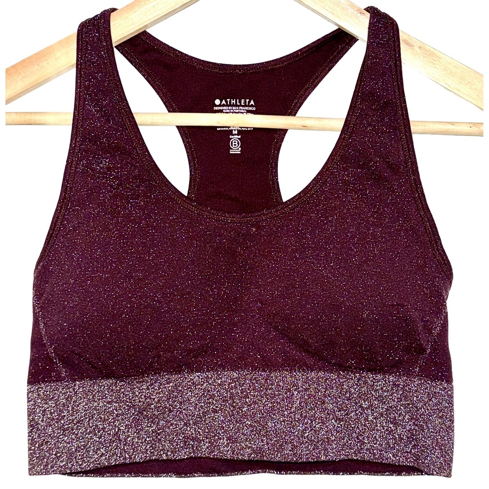 Athleta Twilight Sparkle Racerback Dark Purple Plum Athletic Sports Bra Size M